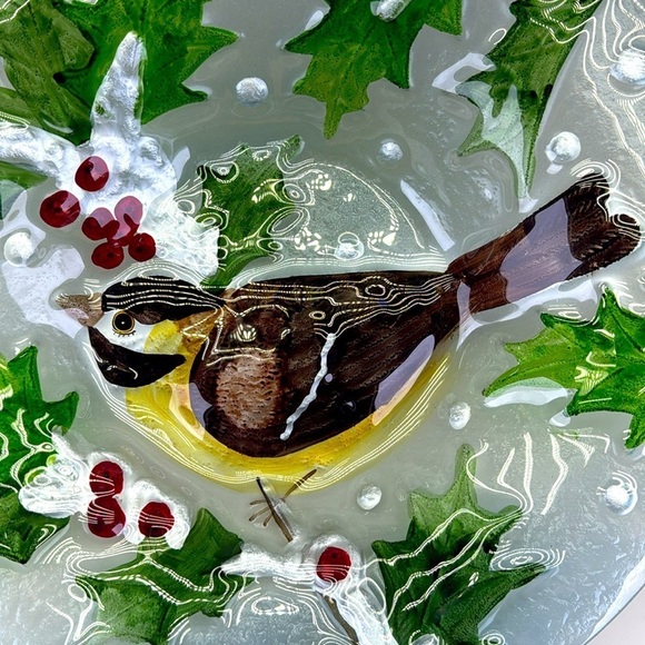 Hand Painted Holiday Chickadee Bowl - Picture 4 of 6
